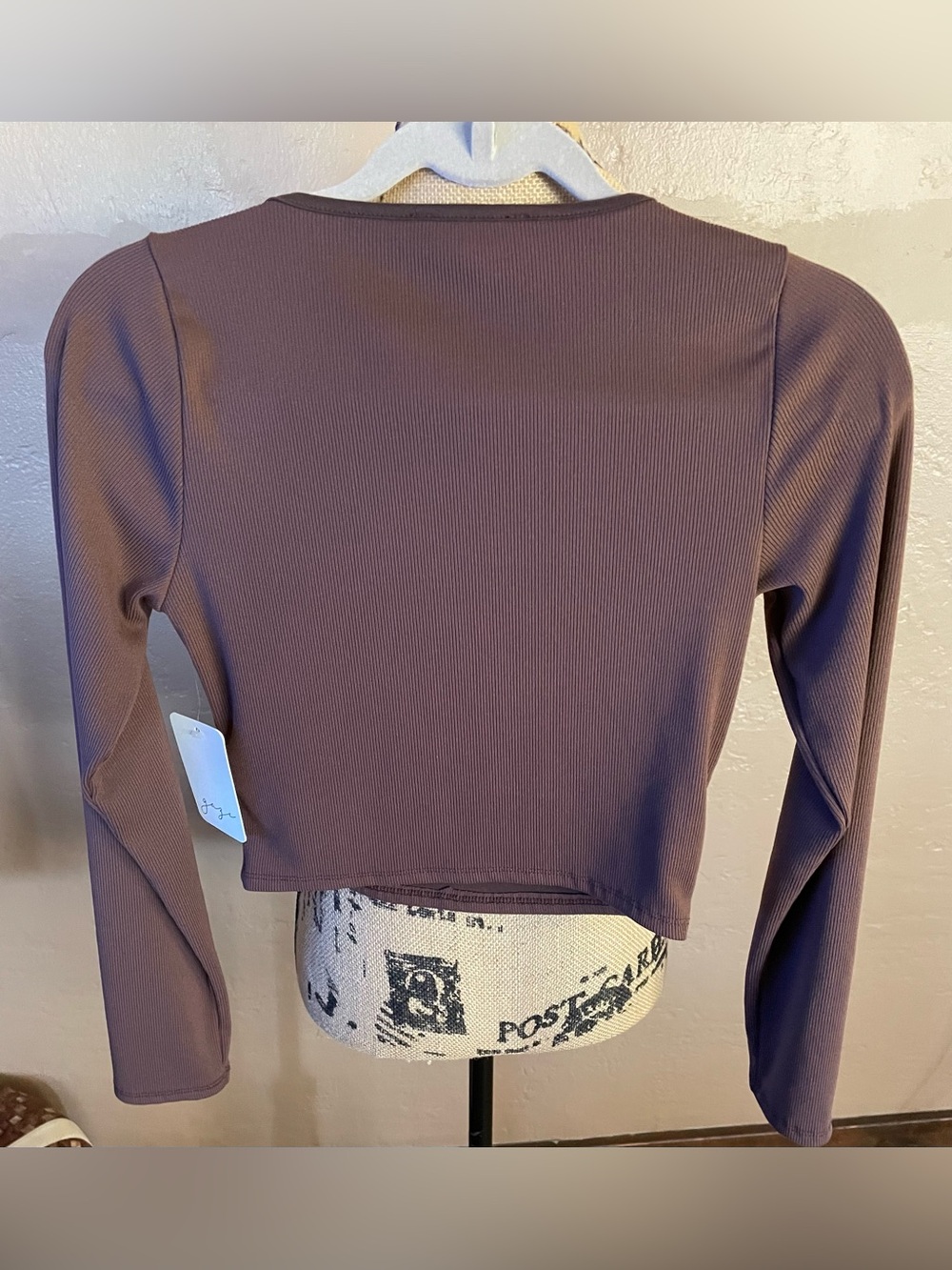 gaze Ribbed Square Neck stretch Sleeve cropped Top Mauve Brown NWT Small - Picture 4 of 4